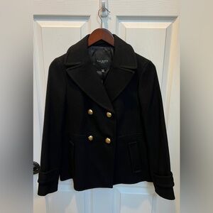 TALBOTS Double Breasted Black Peacoat with Gold Buttons LIKE NEW 8P